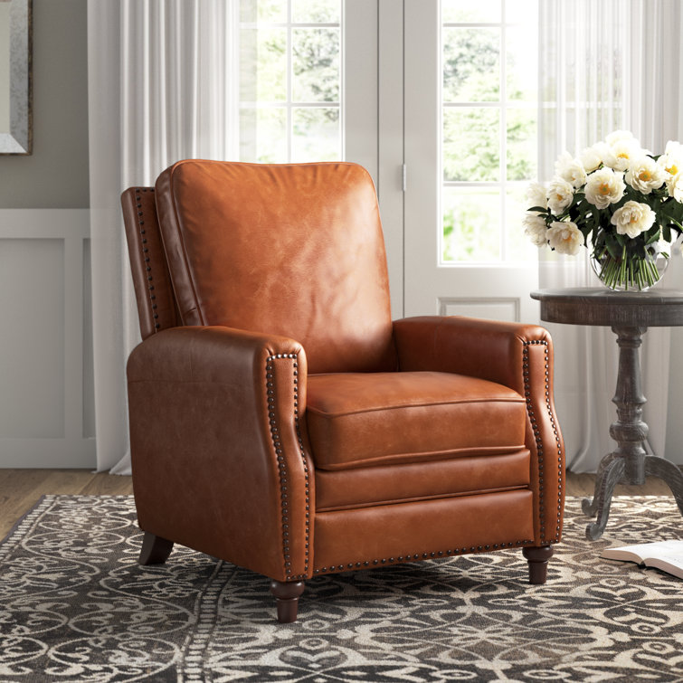 Lark Manor Andrena Genuine Leather Recliner with Nailhead Trim